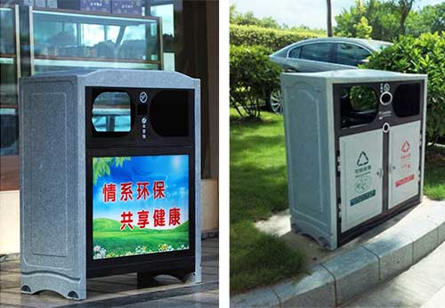  欣方圳仿大理石垃圾桶廠家為清遠(yuǎn)高校送貨上門。